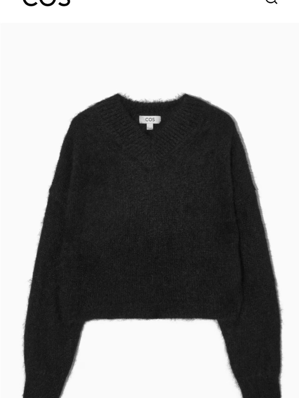COS Black Mohair Cropped V-Neck Sweater Sz XS